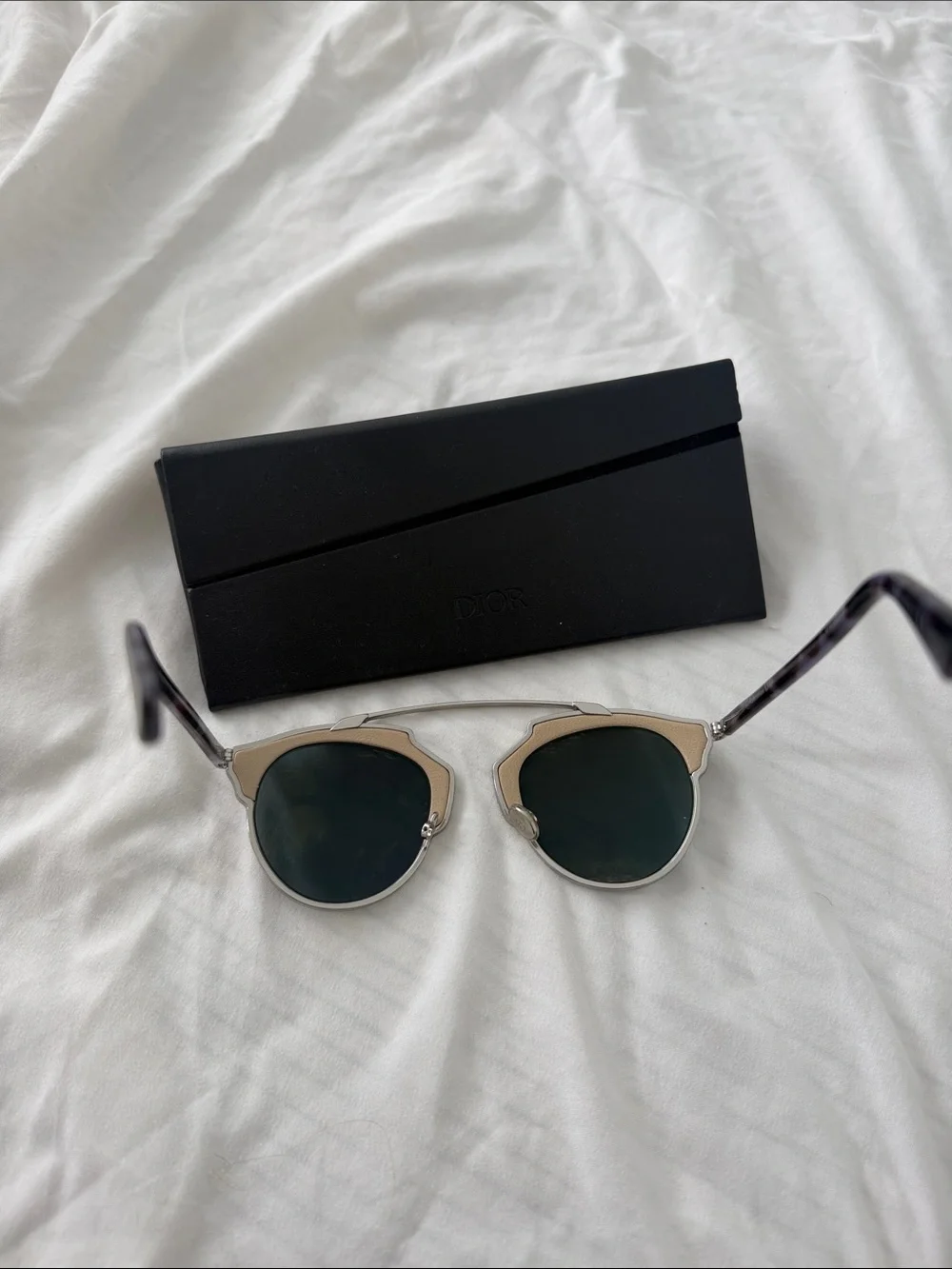 Dior Sunglasses with Black Lenses and Gold-Tone Accents
